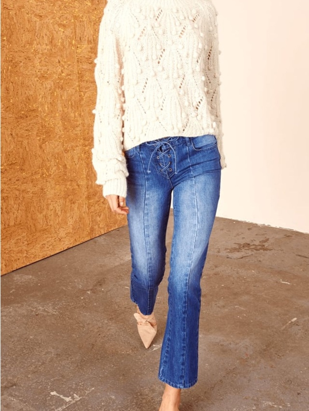 Ulla Johnson Alex Jeans Lace Up Cropped Flare Jeans 100% Cotton Denim Size 4 NWT